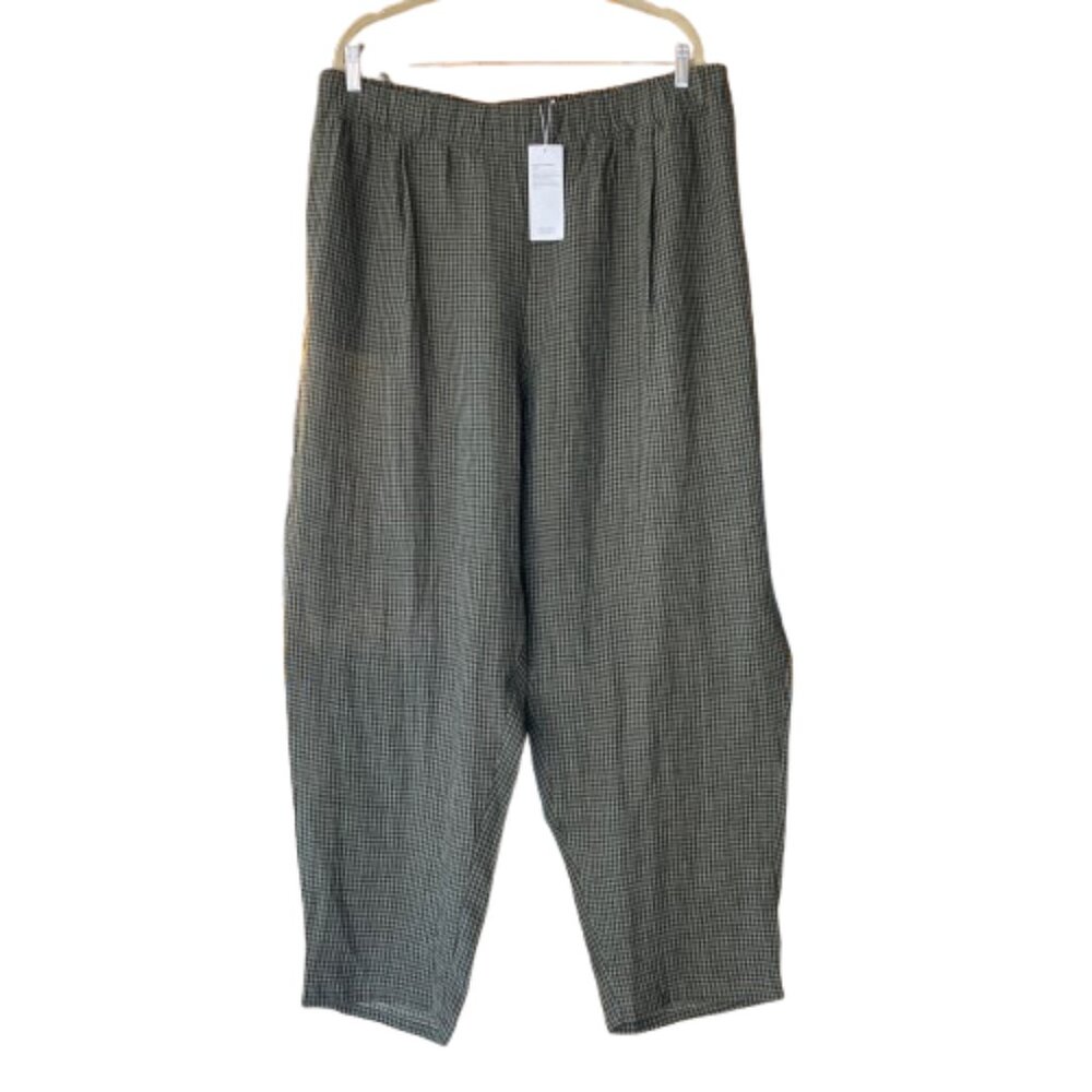 Eileen Fisher Organic Linen Tapered Ankle Pants Puckered Plus 3X Loden NWT - Picture 11 of 11